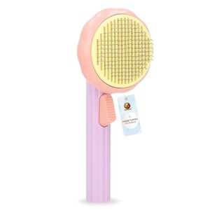 Foodie Puppies Grooming & Cleaning Thin Slicker Brush for Dogs & Cats - (Pumpkin Head Slicker) | Self Clean Brush for Shedding | Gently Removes Loose Undercoat, Mats and Tangled (Color May Vary)